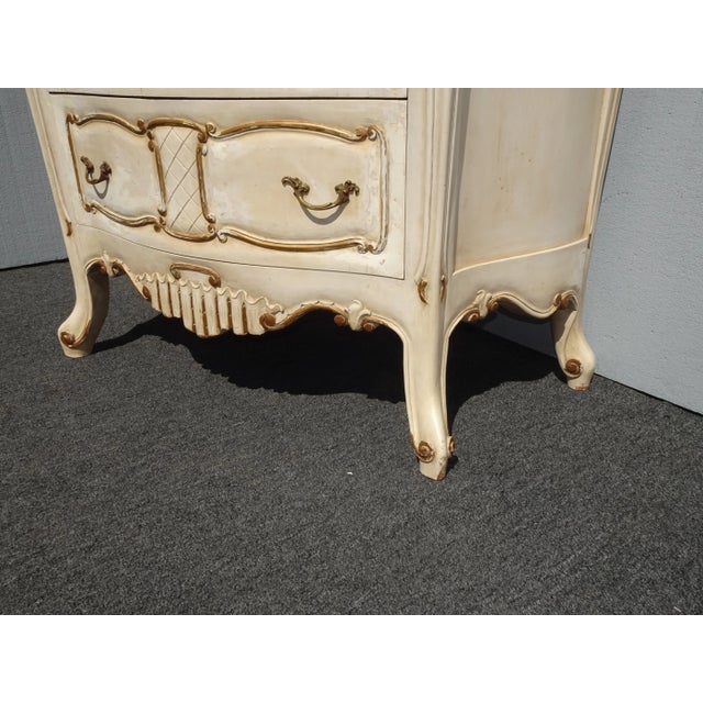 Ivory Vintage Tallboy Dresser French Country Off White With Gold Trim Chest of Drawers For Sale - Image 8 of 13