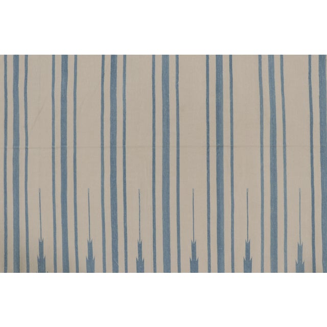 Modern Rug & Kilim’s Indian Dhurrie Rug in Ivory and Blue Stripes For Sale - Image 3 of 10