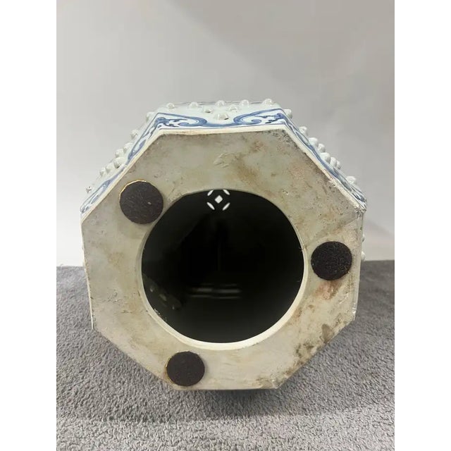 Chinese Qianlong Style Porcelain Octagonal Garden Blue & White Stool, a Pair For Sale - Image 14 of 14