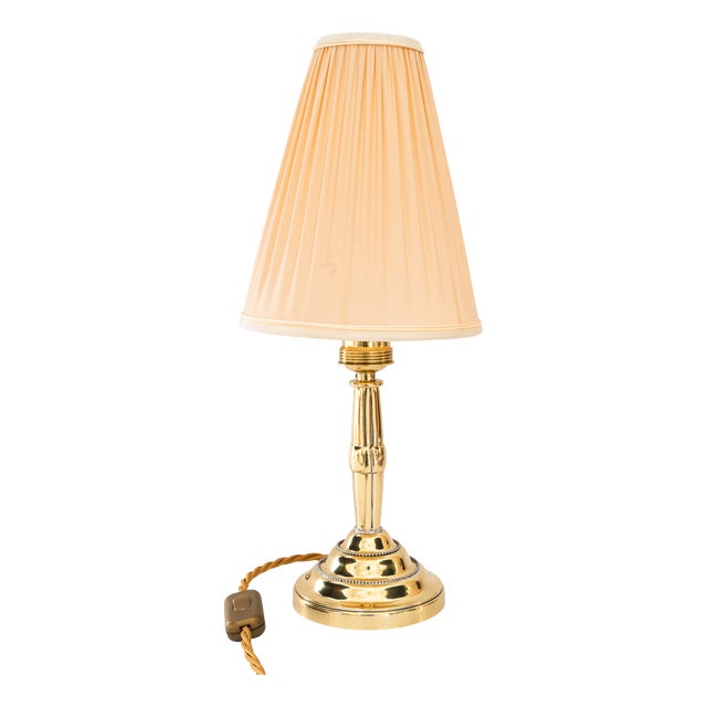 Art Deco Brass Table Lamp with Fabric Shade, Vienna, Austria, 1920s For Sale