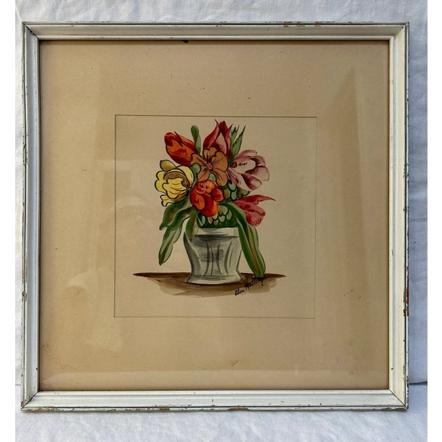 1940's Original Floral Gouache Painting Spring Bouquet, by Elise Rutledge For Sale - Image 9 of 9
