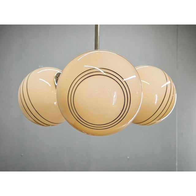 1930s Art Deco Chrome and Cream Glass Chandelier, 1930s For Sale - Image 5 of 14