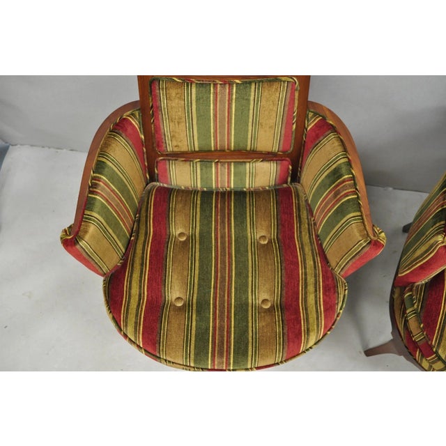 Wood Vintage Mid Century Modern Walnut Panel Back Sculptural Lounge Arm Chairs - Pair For Sale - Image 7 of 16