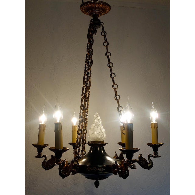 Empire French Bronze and Glass Chandelier from Lucien Gau, 1940s For Sale - Image 9 of 14