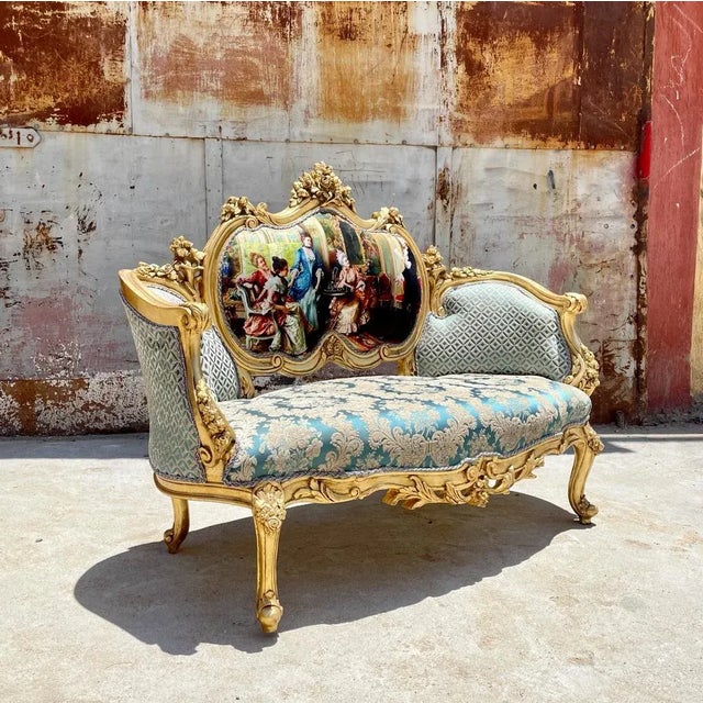 French Rococo Style Gold Leaf Damask Settee Chairish