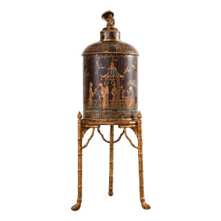 Faux Bamboo Chinoiserie Decorated Bar Cabinet on Stand For Sale