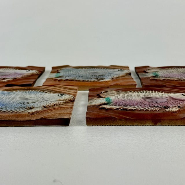 Early 21st Century Set of 5 Natalie Surving Studios Fish Design Architectural Ceramic Tiles For Sale - Image 5 of 10