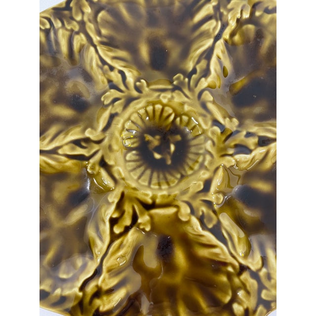 1950s French Gien Majolica Olive Green Oyster Plate For Sale - Image 6 of 15