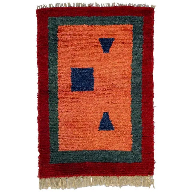 Turkish Pink, Red, and Green Woolen Tulu Rug, 1970s For Sale - Image 9 of 9