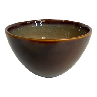 1990s Vintage Boho Chic Majolica Brown Glaze Planter With Sand Bowl, Small. For Sale