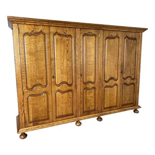 Vintage French Style Carved Oak 5-Door Armoire For Sale