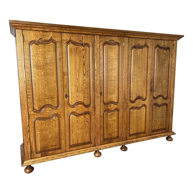 Vintage French Style Carved Oak 5-Door Armoire For Sale