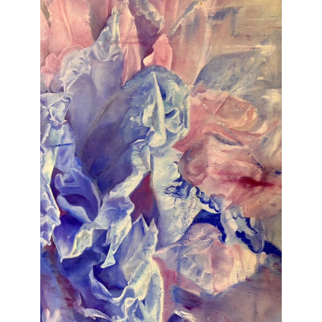 Abstract Blue Iris Framed Oil on Canvas by Shelly Gurton "Dreaming in Blue" For Sale - Image 3 of 9