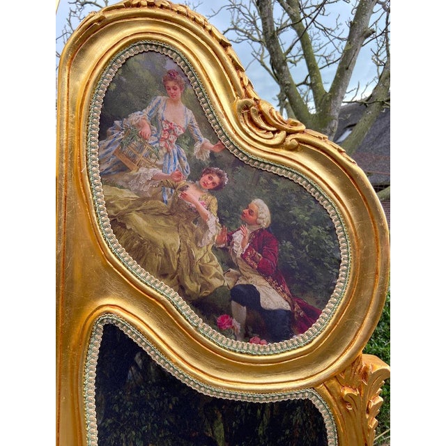 20thC French Louis XVI Gold Beech Scenic Room Divider Screen - 3 Panels For Sale - Image 4 of 18