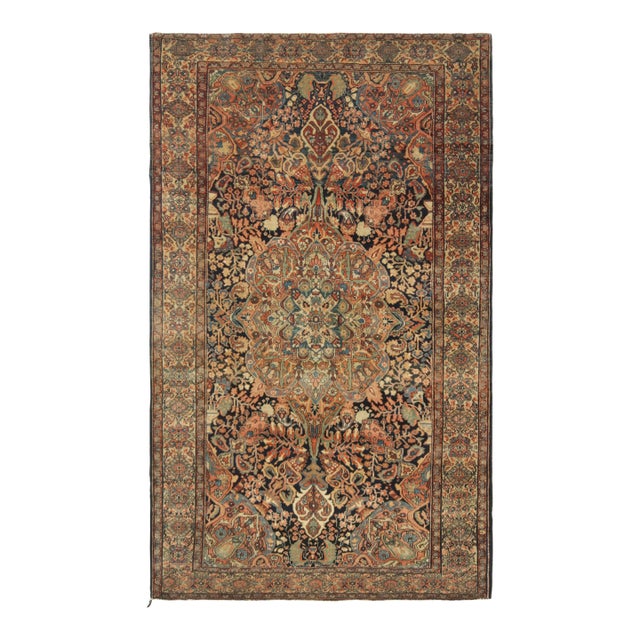 Antique Persian Sarouk Rug in Golden-Brown With Floral Patterns - Rug & Kilim For Sale