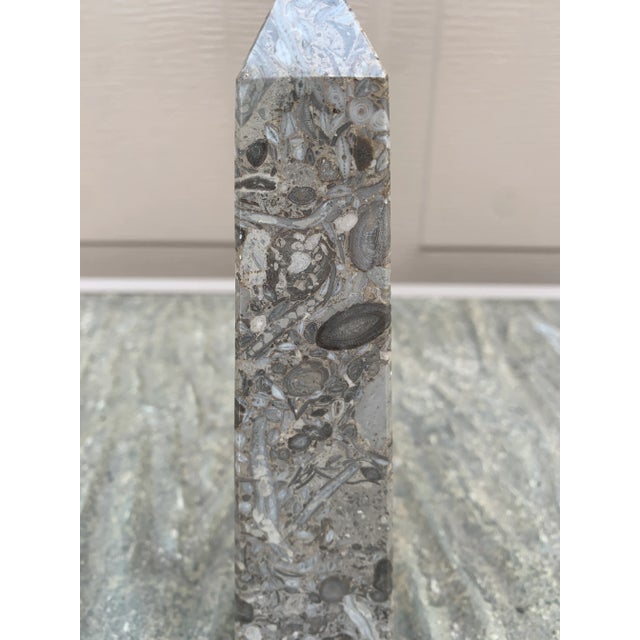 Gray Brown and Grey Marble Obelisk With Dramatic Veining For Sale - Image 8 of 9