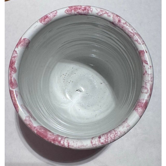 White Vintage Bybee Pottery Marbled Hand-Thrown Ceramic Cups / Tumblers - Pair (Pink & Sage Green) For Sale - Image 8 of 10