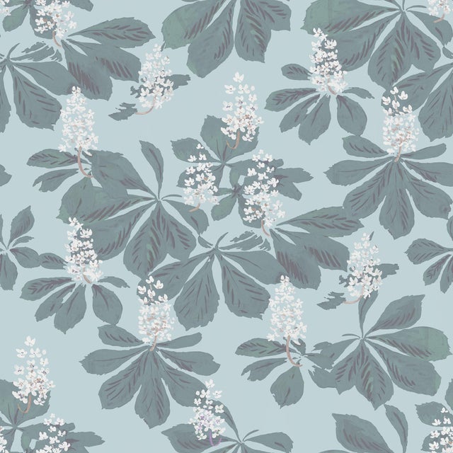 Blossoming Flowers Wallpaper by Paule Marrot in Tonal Blues For Sale