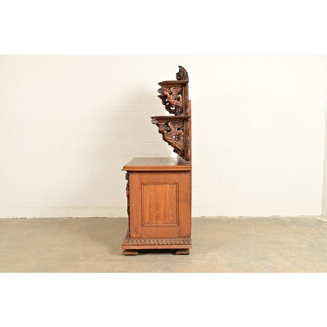Alexander Roux Style French Renaissance Revival Carved Oak Sideboard or Bar Cabinet, Circa 1890s For Sale - Image 15 of 17