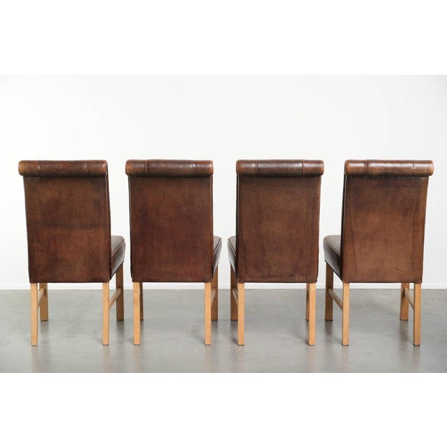 Large Sheepskin Dining Chairs in Dark Cognac, 1940s, Set of 4 For Sale - Image 4 of 14
