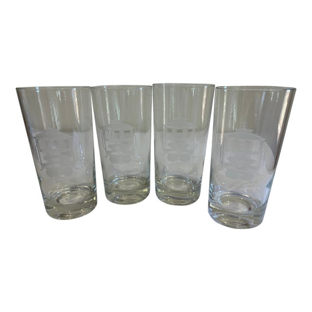 Vintage Etched Streetcar Tumbler Glasses, Set of 4 For Sale