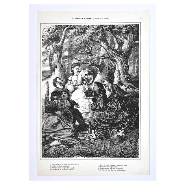 Guido Gonin, Gathering, Lithograph, 19th Century For Sale