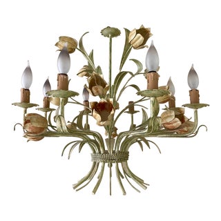 Painted Metal Tulip Tole 8 Arm Chandelier For Sale