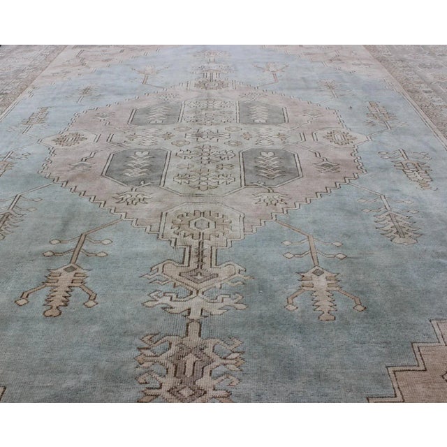 Turkish Oushak Rug With Vining Florals in Light Blue For Sale In Atlanta - Image 6 of 11