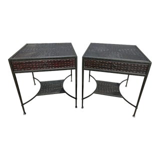 2010's Theodore Alexander Kalahari Crocodile Leather Metal Side Tables - a Pair For Sale