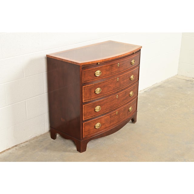 Baker Furniture Company Baker Furniture Georgian Banded Mahogany Bow Front Chest of Drawers For Sale - Image 4 of 14