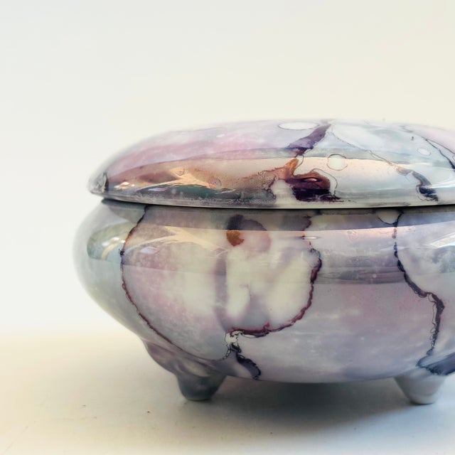 Vintage Hand Painted Purple Ceramic Box For Sale - Image 4 of 9