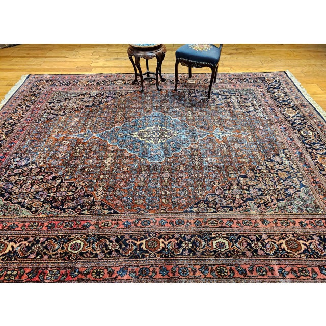Textile Vintage Persian Bibikabad Rug, Hand-Knotted Wool, Herati Geometric Pattern, Rust Red & Blue, 9x12 For Sale - Image 7 of 18