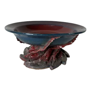 1990s Vintage Sculptural Art Pottery Pedestal Bowl by M. Moith