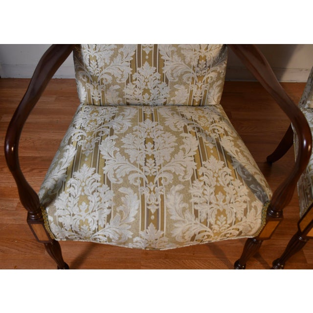 Hickory Chair Furniture Company 1980s Hickory Chair English Hepplewhite Mahogany Inlay Pair of High-Back Chairs For Sale - Image 4 of 17
