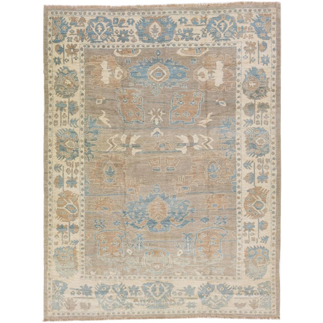 Textile Early 21st Century Modern Sultanabad Handmade Floral Wool Rug in Light Brown For Sale - Image 7 of 7