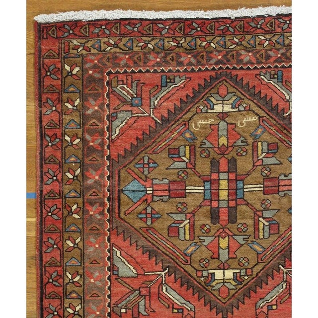 Antique Heriz Northwest Persian Runner, Handmade Rug Navy Light Blue, Rust Ivory For Sale - Image 4 of 5
