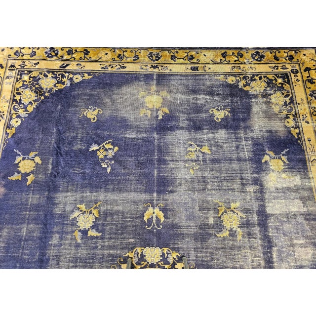 19th Century Chinese Peking Rug, Handwoven Wool, Indigo & Yellow, 10' X 14' For Sale In Chicago - Image 6 of 12