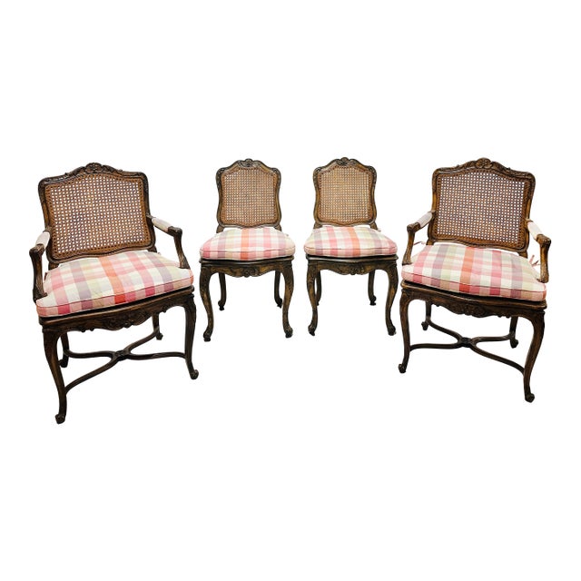Mid 20th Century Set of 4 French Louis XV Style Cane Chairs For Sale
