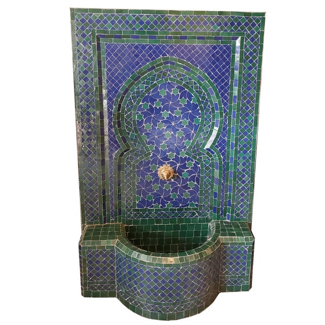 Blue & Green Rafraf Moroccan Mosaic Fountain For Sale In Orlando - Image 6 of 7