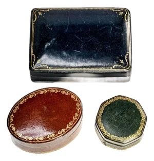 Vintage Italian Leather Box Collection Handcrafted Gilt Decor Keepsake Boxes, Jewelry & Desk Storage, Old World European Home Decor