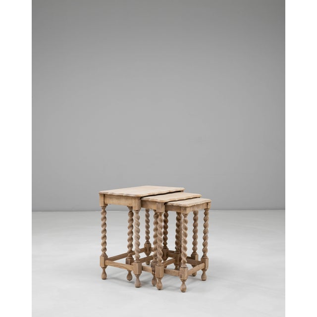 French Provincial 20th Century French Oak Nesting Tables With Barley Twist Legs - Set of 3 For Sale - Image 3 of 18