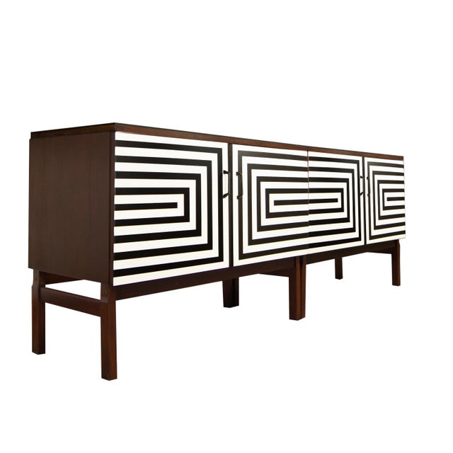 Modular sideboard, Poland, 1970s Possibility of any combination two cabinets with a shelf Black new glass on each side...