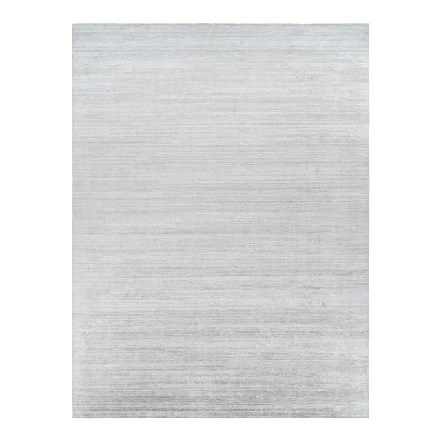 Rug & Kilim’s Oversized Textural Rug in Solid Gray and Off-White Striae For Sale