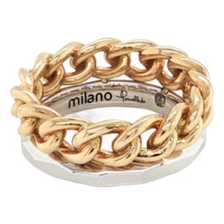 Mid 20th Century Pomellato Milano 18k Two Tone Gold Chain Style Double Stack Band Ring Size 5 For Sale