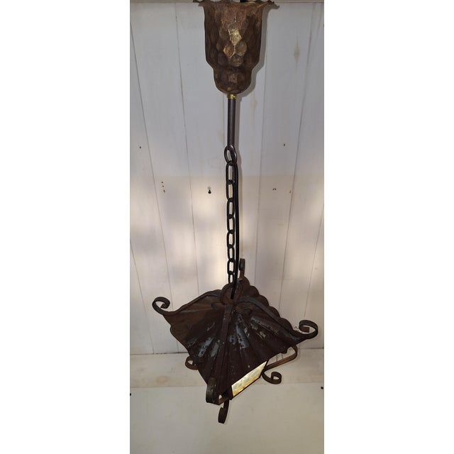 Rustic Vintage Rustic German Hanging Lamp in Lantern Shape with Iron, 1980s For Sale - Image 3 of 7