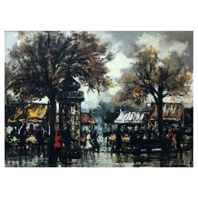 Sergio Cecchi, Marché de Plainpalais, Genève, 1954, Oil on Canvas, Framed For Sale