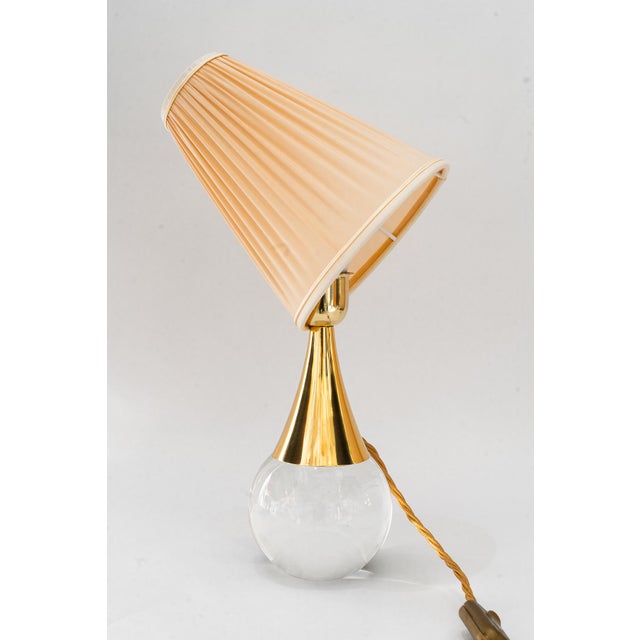 Glass and Brass Table Lamp with Fabric Shade, Vienna, Austria, 1950s For Sale - Image 10 of 14