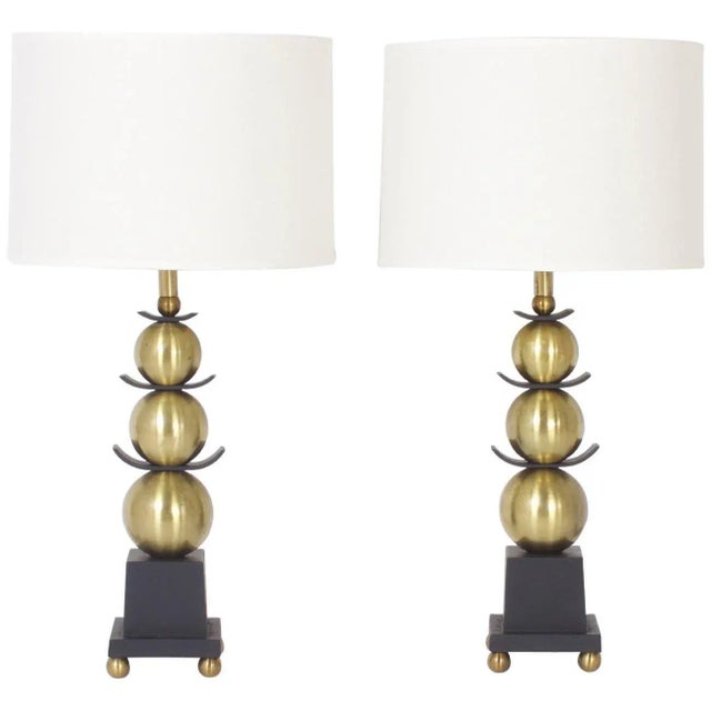Metal Mid-Century Stacked Ball Table Lamps - A Pair For Sale - Image 7 of 7