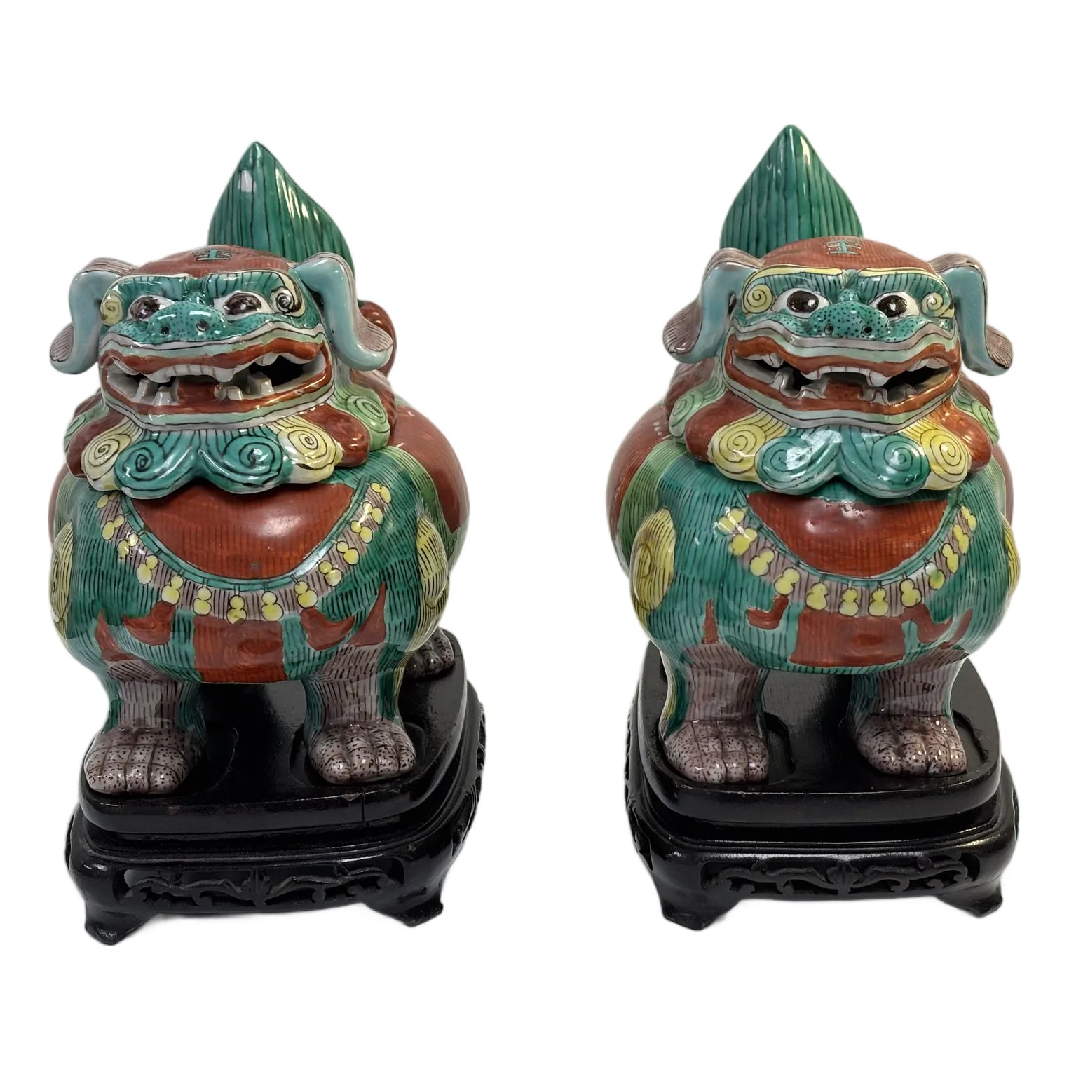英国アンティーク コーベル社　ローズボウル ライオン装飾 1950s　飾壷 Vintage Chinese Guardian Lion/Foo Dog Ceramic Lidded Boxes/Tureens