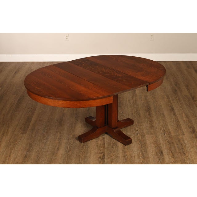 Antique L. & J.G. Stickley No. 716 Mission Oak Shoe Foot Round Dining Table For Sale - Image 4 of 18